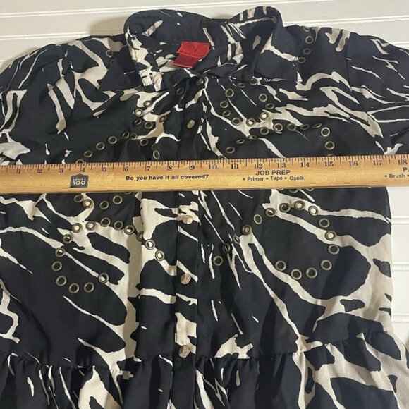 V CRISTINA WOMEN’S ANIMAL  PRINT BLACK /IVORY 100% POLYESTER BLOUSE SIZE M - Picture 8 of 12